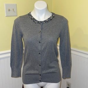 DKNYC Ladies long sleeve Gray Bejeweled Cardigan. Medium.